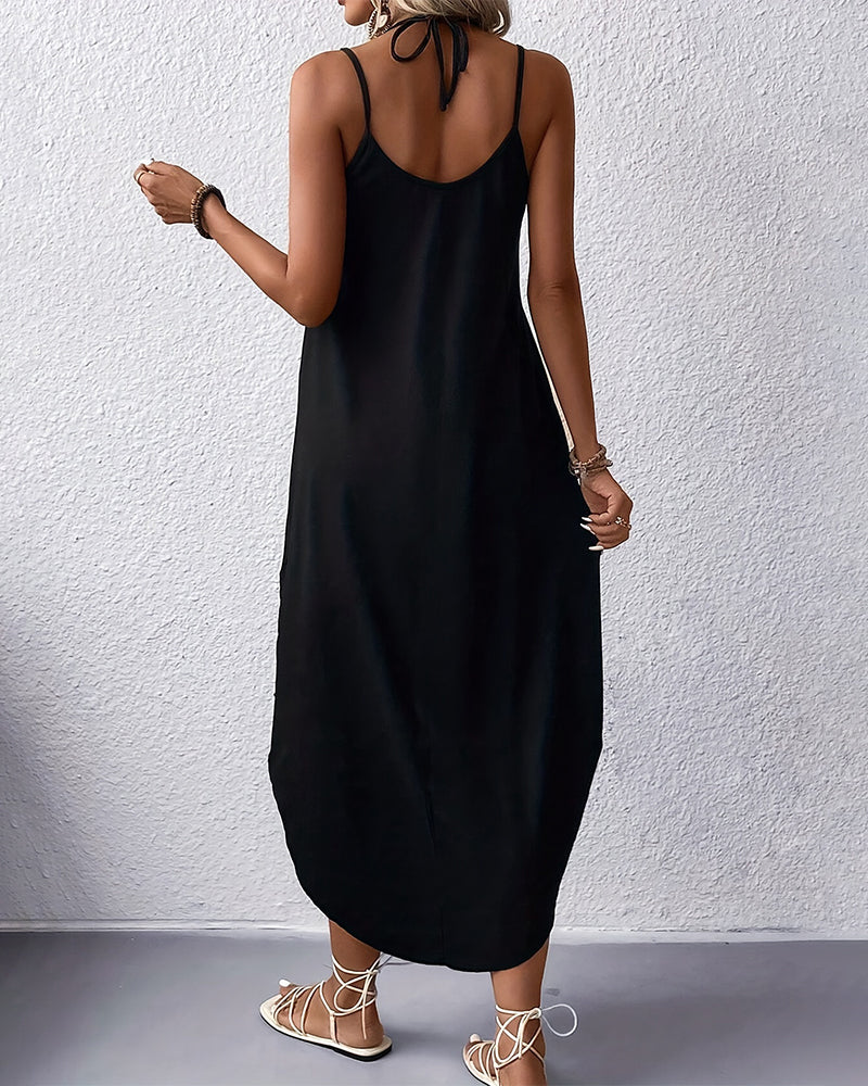 Kjole V-Hals Seler Slukning Trykt