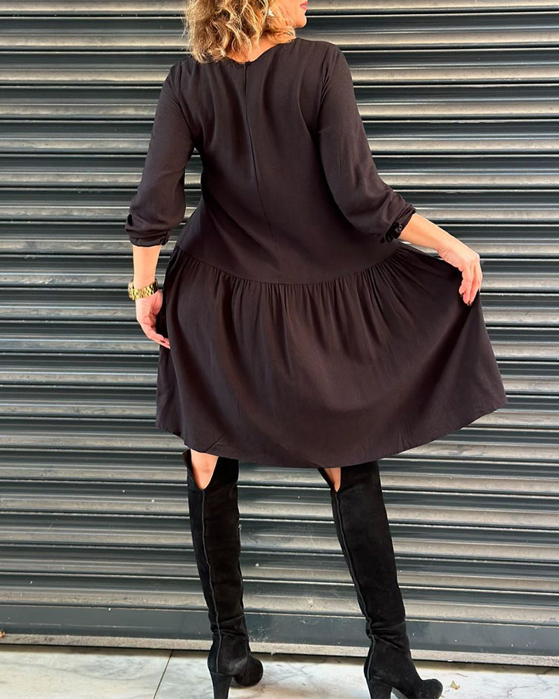 Kjole rund hals løs ensfarvet