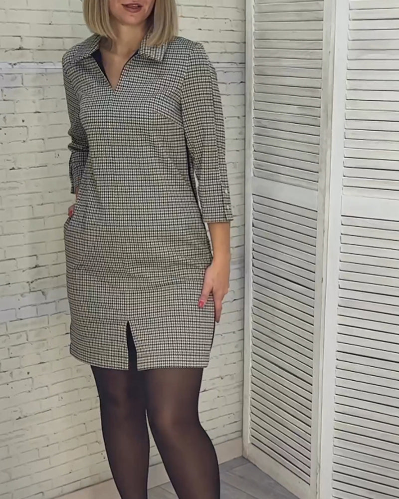 Kjole med skjortekrave og lange ærmer