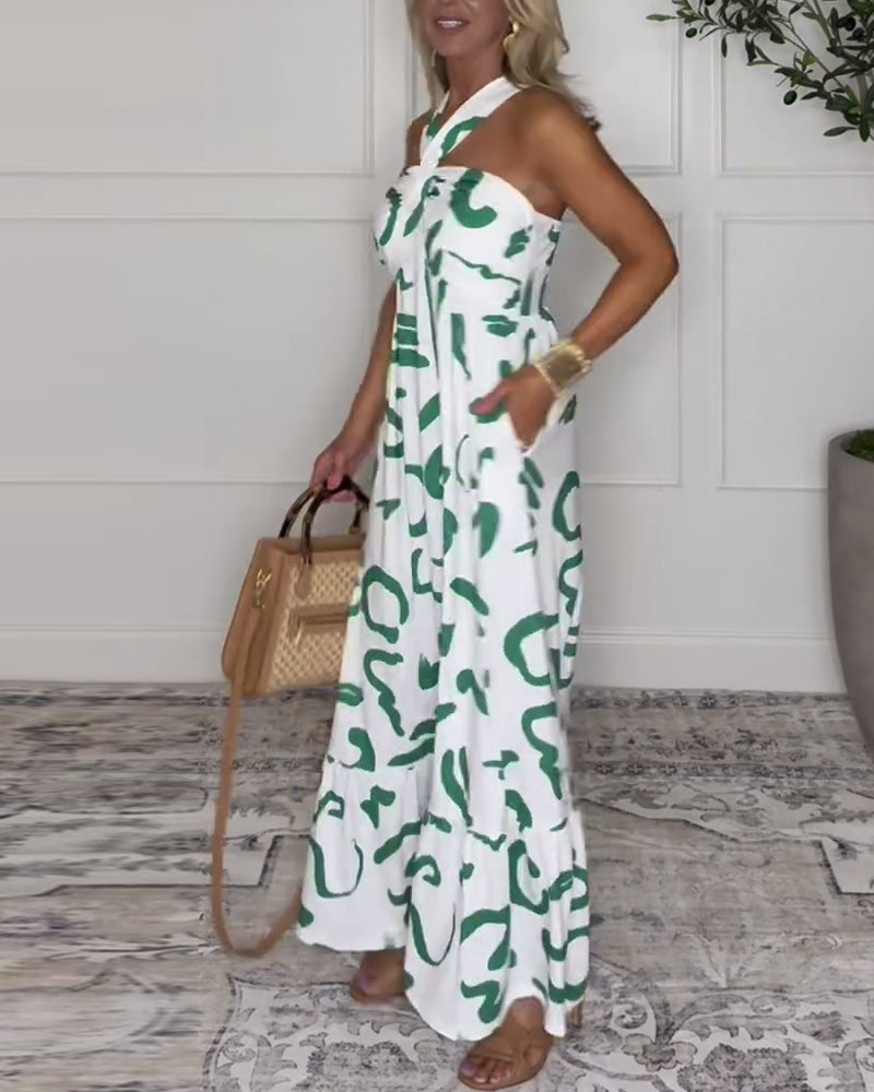 Kjole Halterneck Mønstret Rygløs Sexet