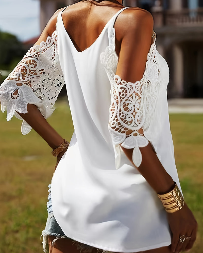 Bluse Off-Shoulder Hul Ensfarvet