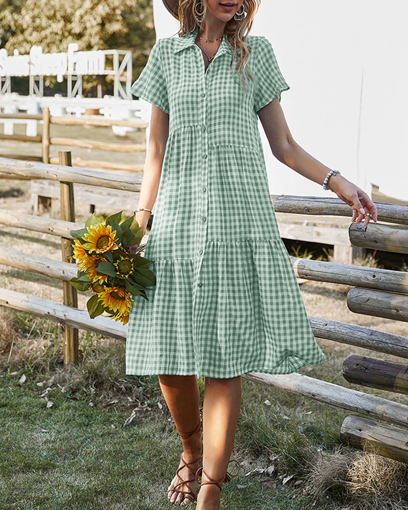 Afslappet ternet skjortekjole