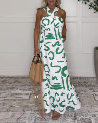 Kjole Halterneck Mønstret Rygløs Sexet