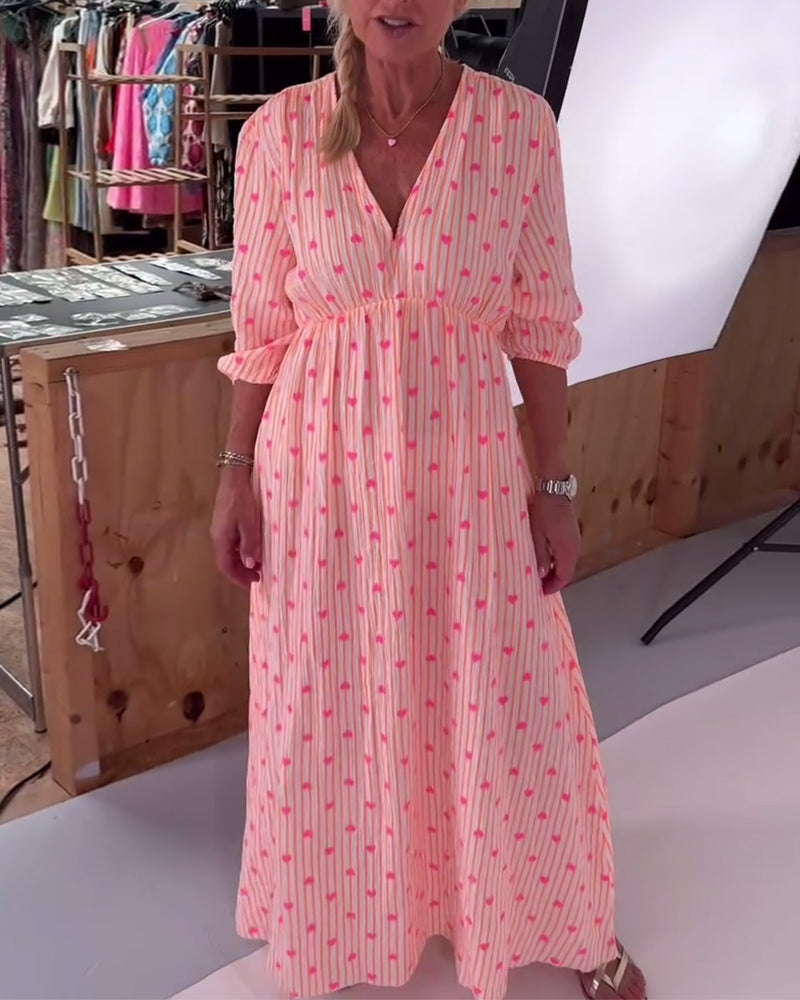Kjole Elegant V-Udskæring Hjertemønster