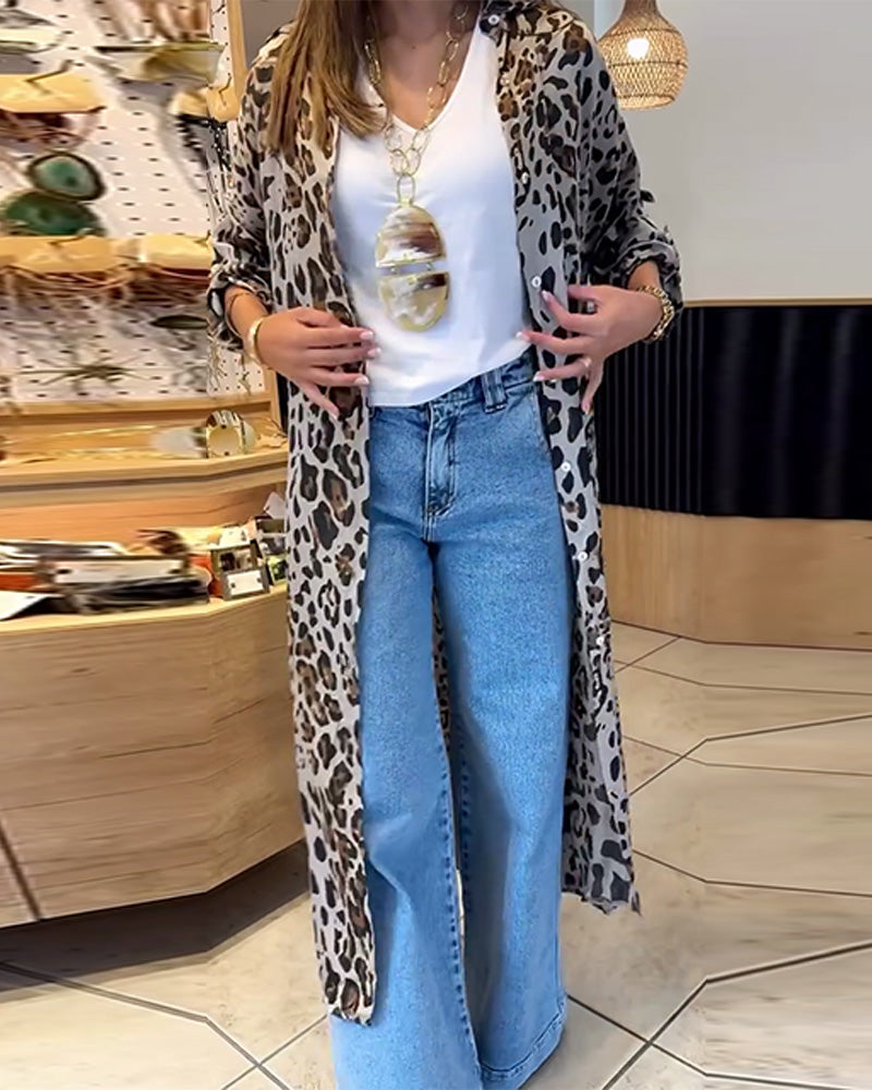 Lang leopardprint frakke