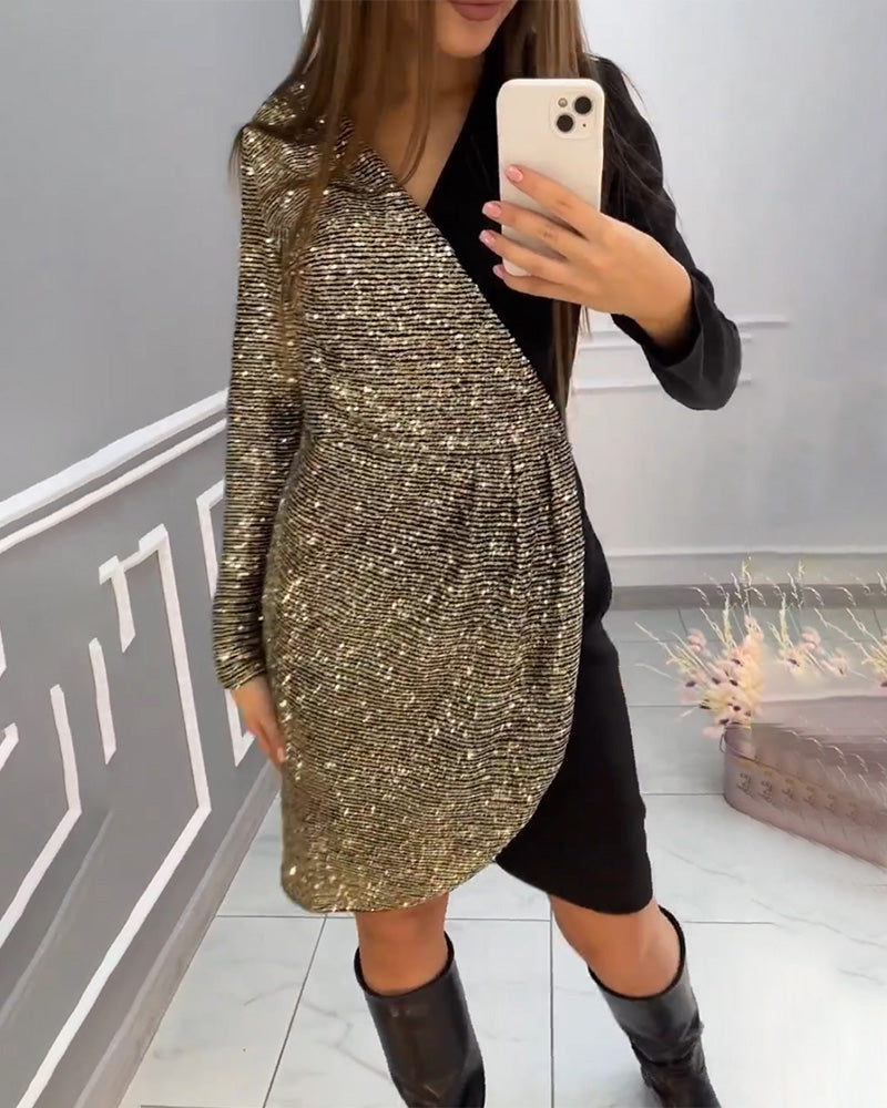 Dobbeltlags patchwork kjole med pailletter