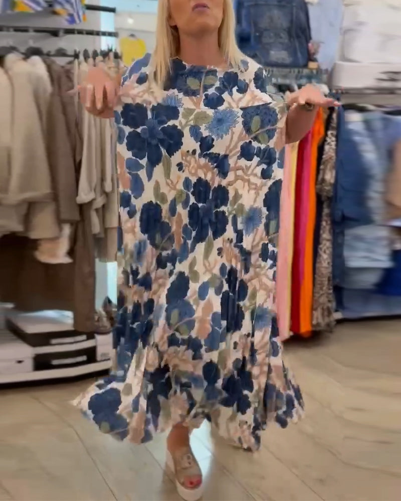 Kjole Rund Hals Blomsterprint Elegant