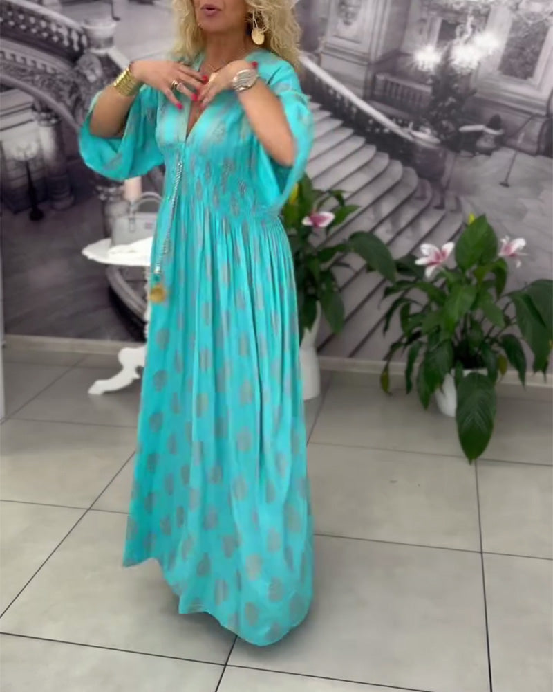 Kjole Løs Ferietryk Talje Maxi