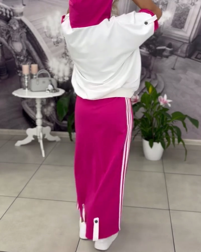 Sæt Med Hætte Snøre Printet Nederdel