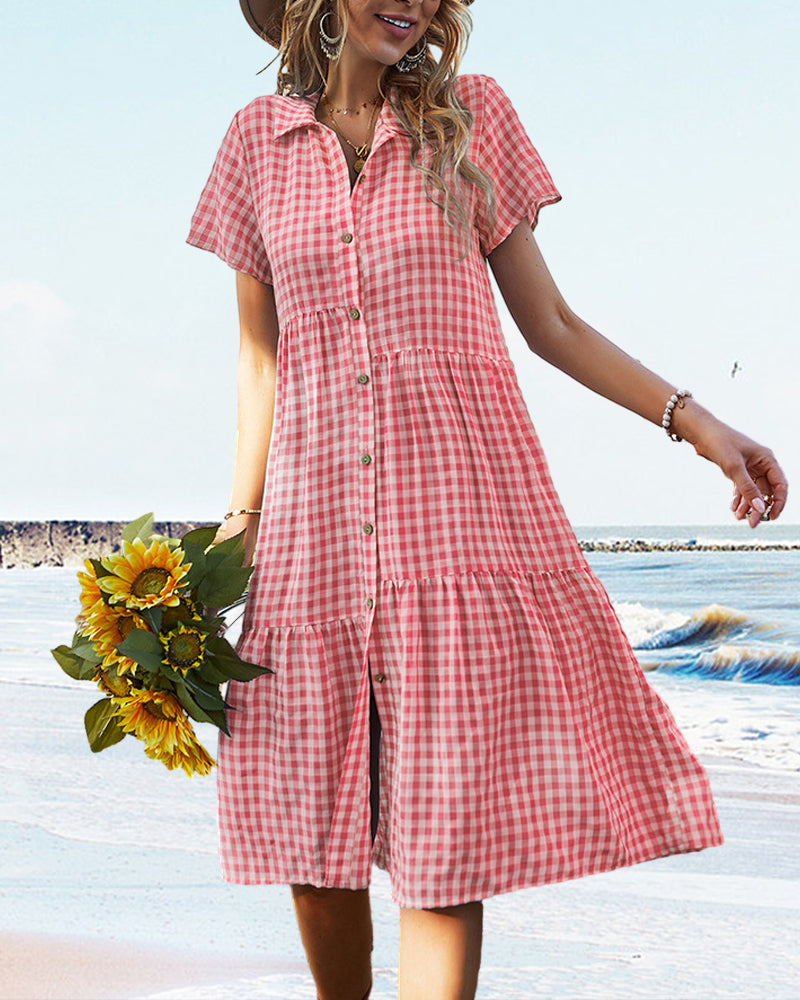 Afslappet ternet skjortekjole