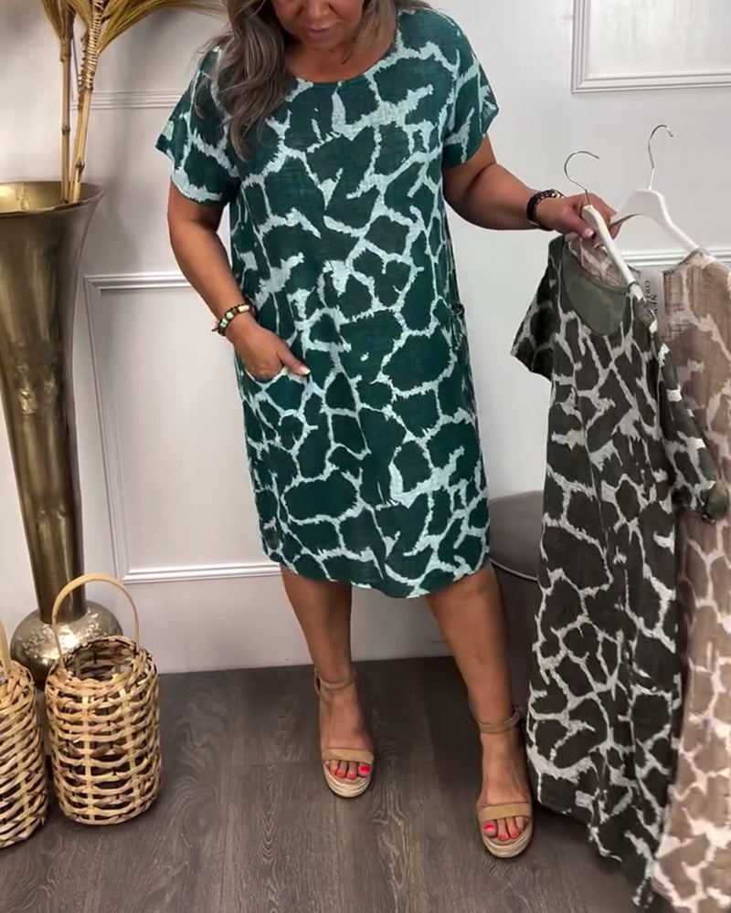 Kjole Rund Hals Løs Tryk