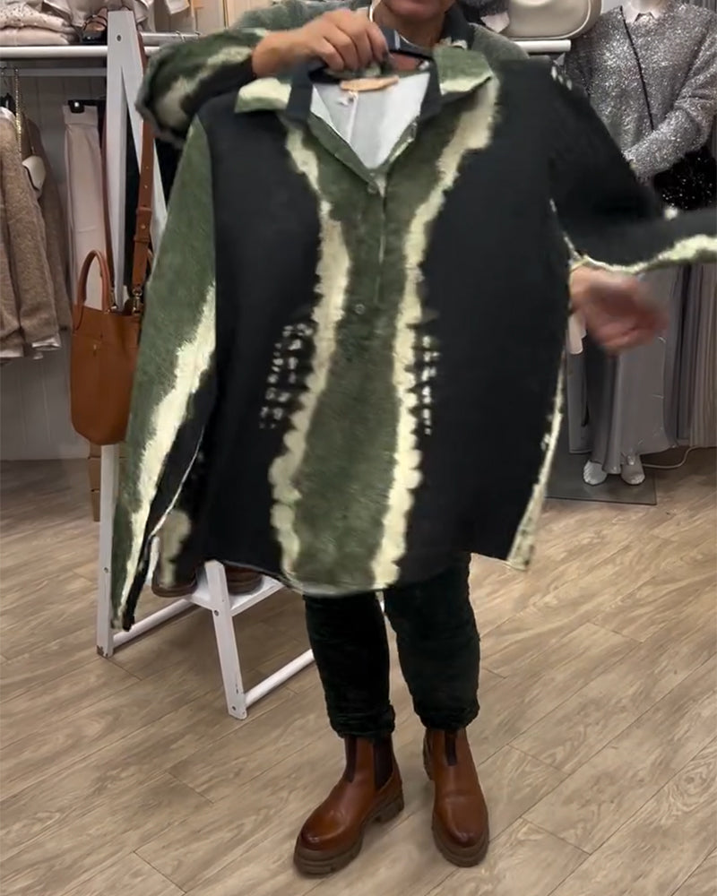 Skjorte Lapel Retro Color Block Langærmet