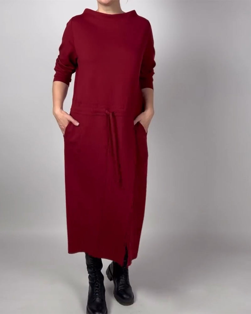 Ensfarvet kjole med lommer