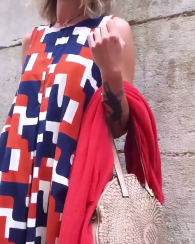 Geometrisk mønstret kjole uden ærmer