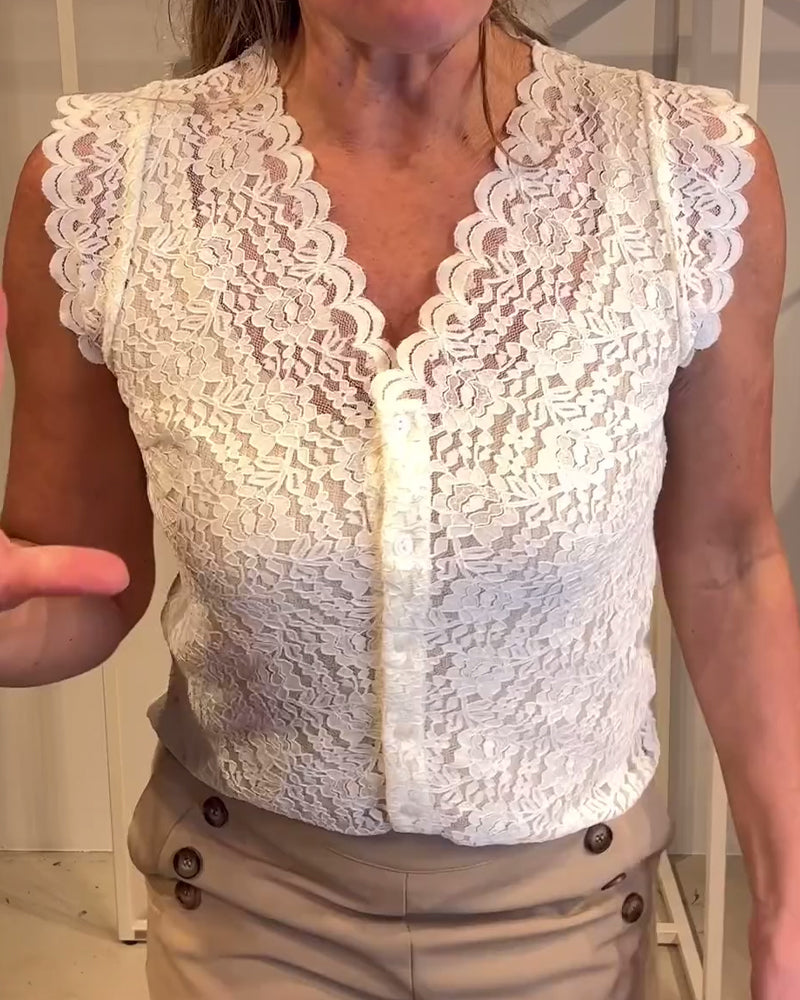 Elegant tanktop med blondedekorationer