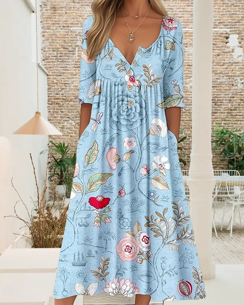 Kjole Halværmede Trykt Plisseret A-Linje