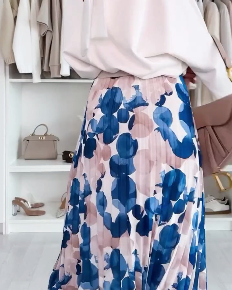 Nederdel Plisseret Trykt Farveblok