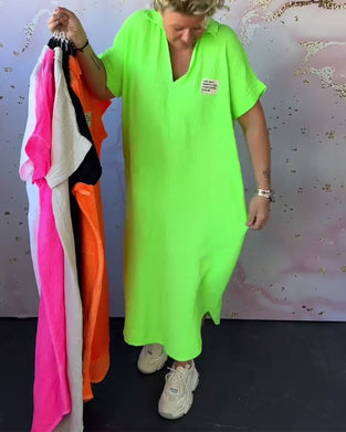 Kjole V-Hals Plisseret Ensfarvet Lang