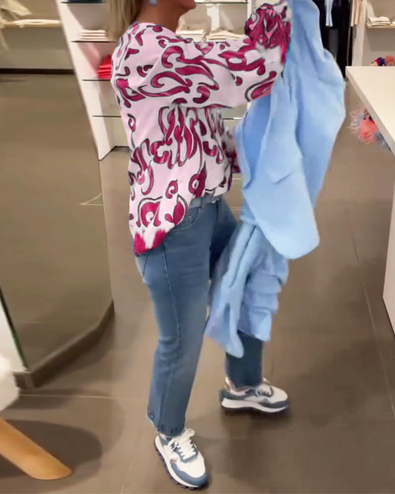 Elegant V-halset top med print