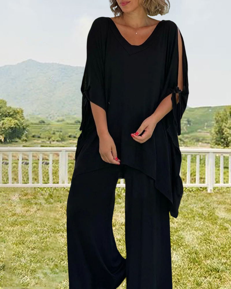 Ensfarvet todelt sæt i afslappet pasform