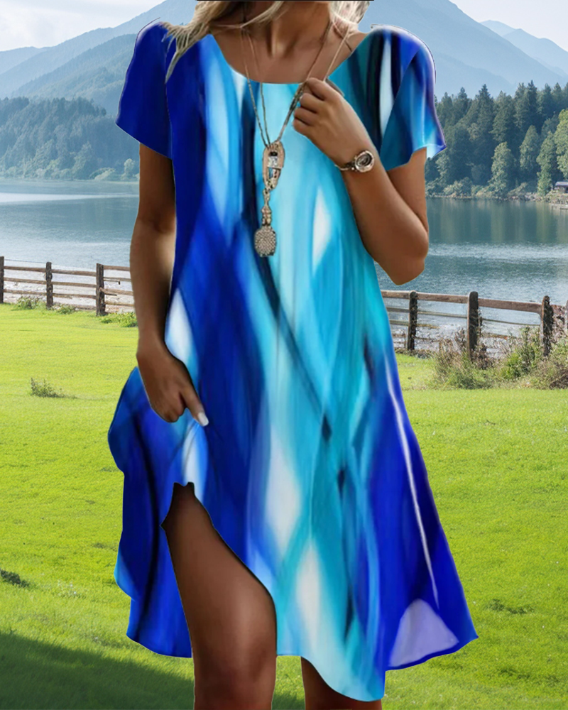 Kjole Puffærmer Tie-Dye Rund hals