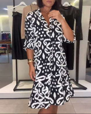 Kjole V-Hals Elegant Printet