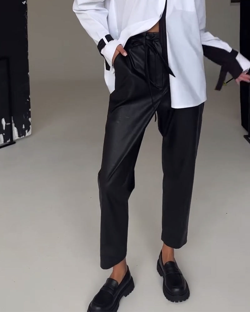 Slim fit læderbukser