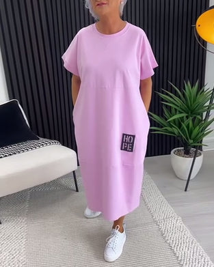 Kjole Korte Ærmer Casual Lige Lomme