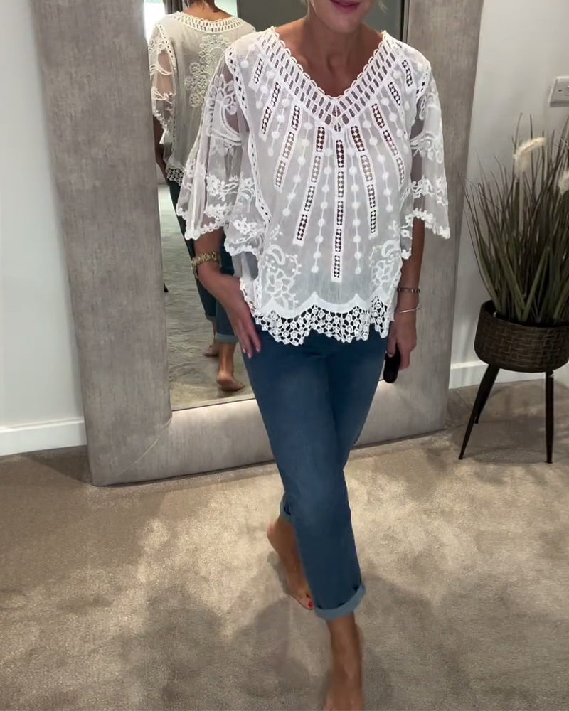 Bluse V-Hals Stilfuld