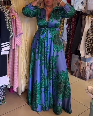 Kjole Lang Ærme V-Hals Taljeret Swing