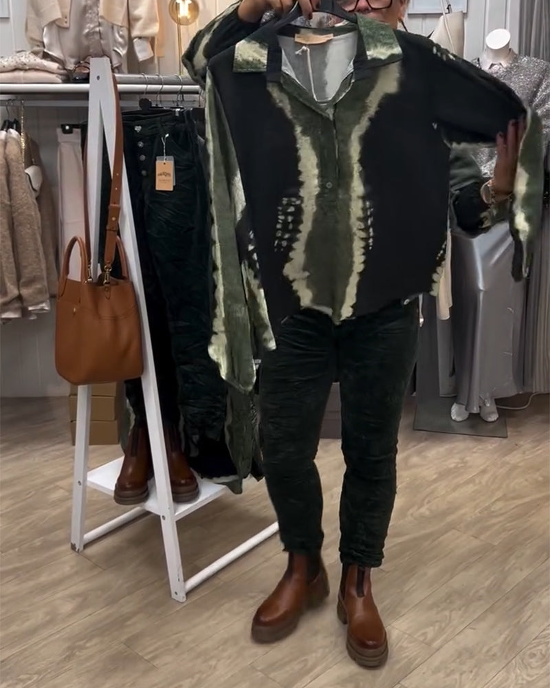 Skjorte Lapel Retro Color Block Langærmet