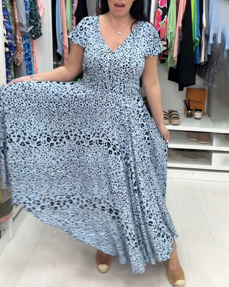 Kortærmet kjole med V-hals