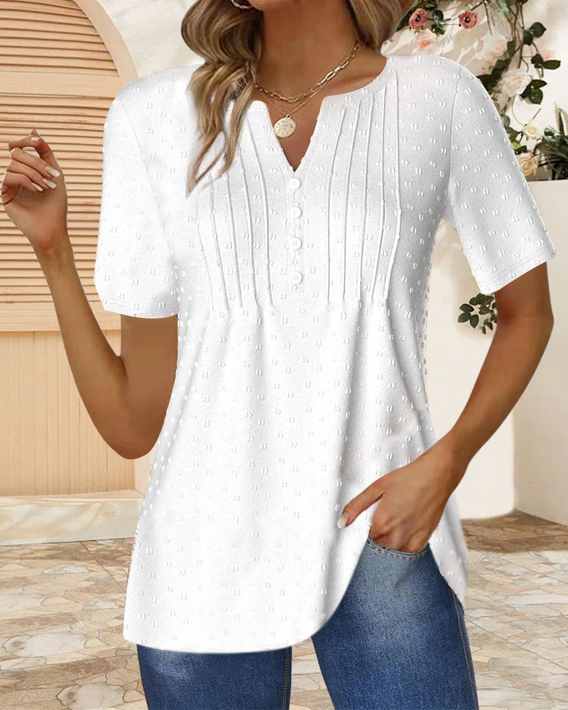 Enkel ensfarvet kortærmet jacquard top