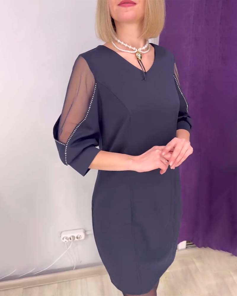 Kjole Halværmet V-hals Rhinestone Syning