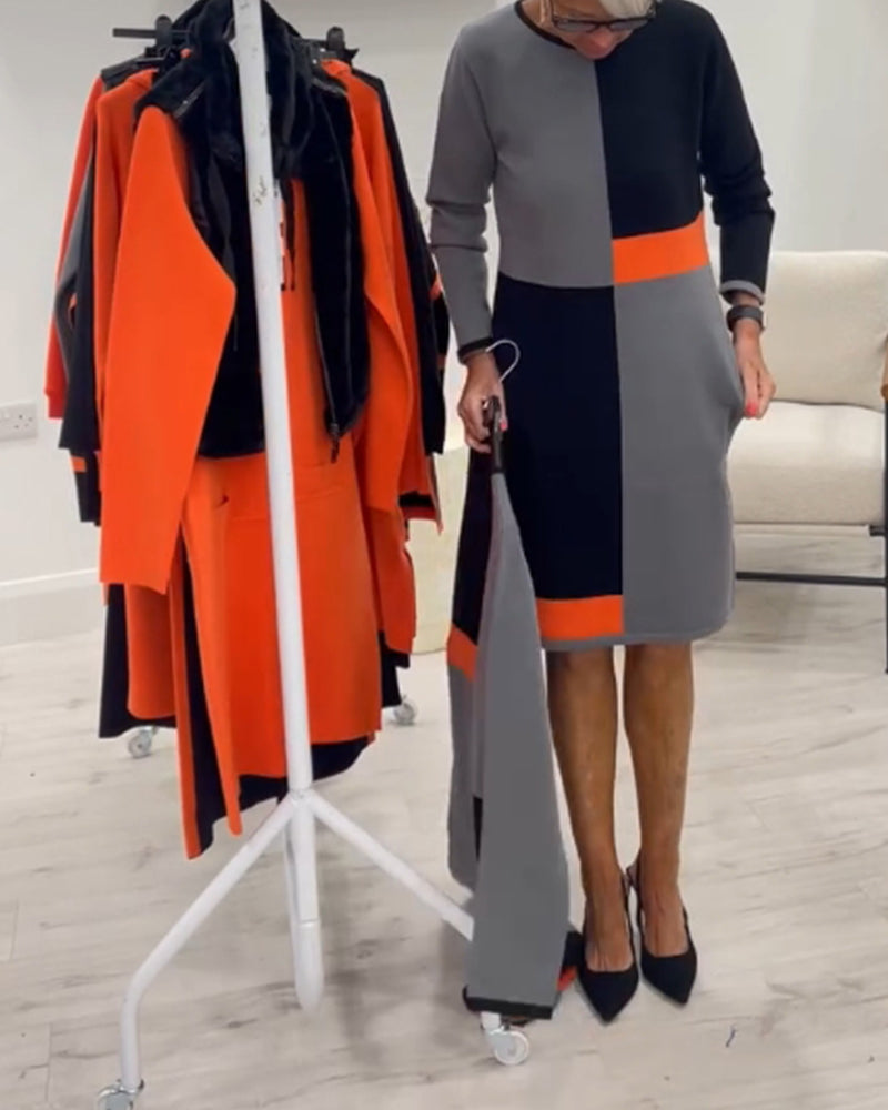 Farveblok kjole i kontrastfarver