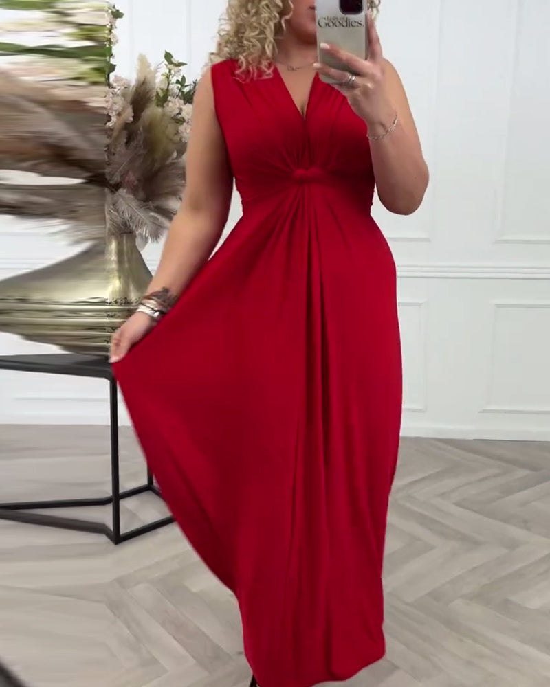 Rød elegant kjole uden ærmer i twist-design