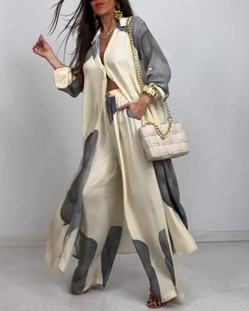 Jakkesæt Krave Knap Farveblok Stribede Lige Bukser