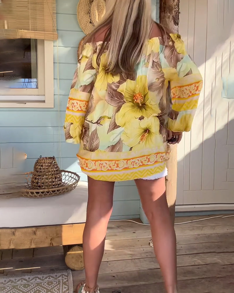 Bluse Off-Shoulder Resortprint