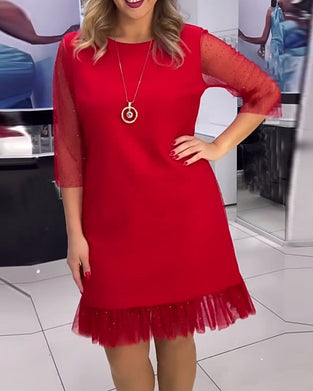 Kjole ensfarvede mesh-syninger pailletter