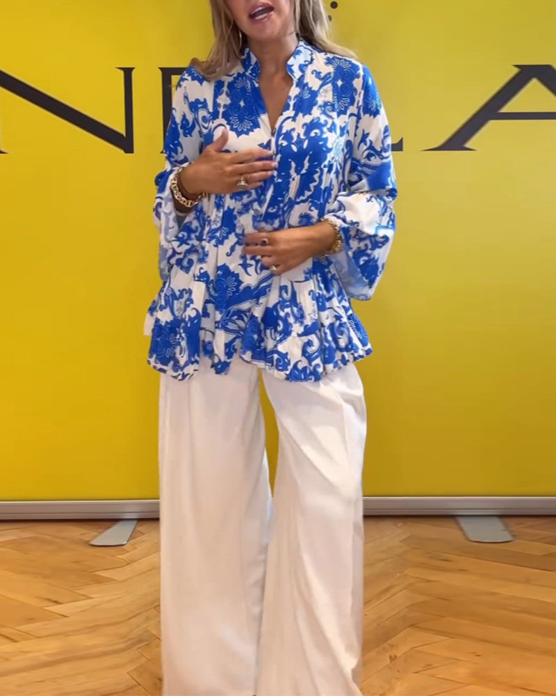 Frisk langærmet bluse med print