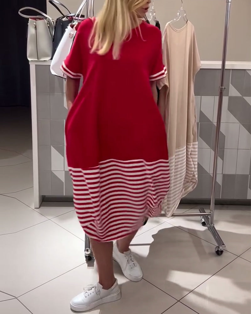 Kjole Kontraststribet Kortærmet Casual
