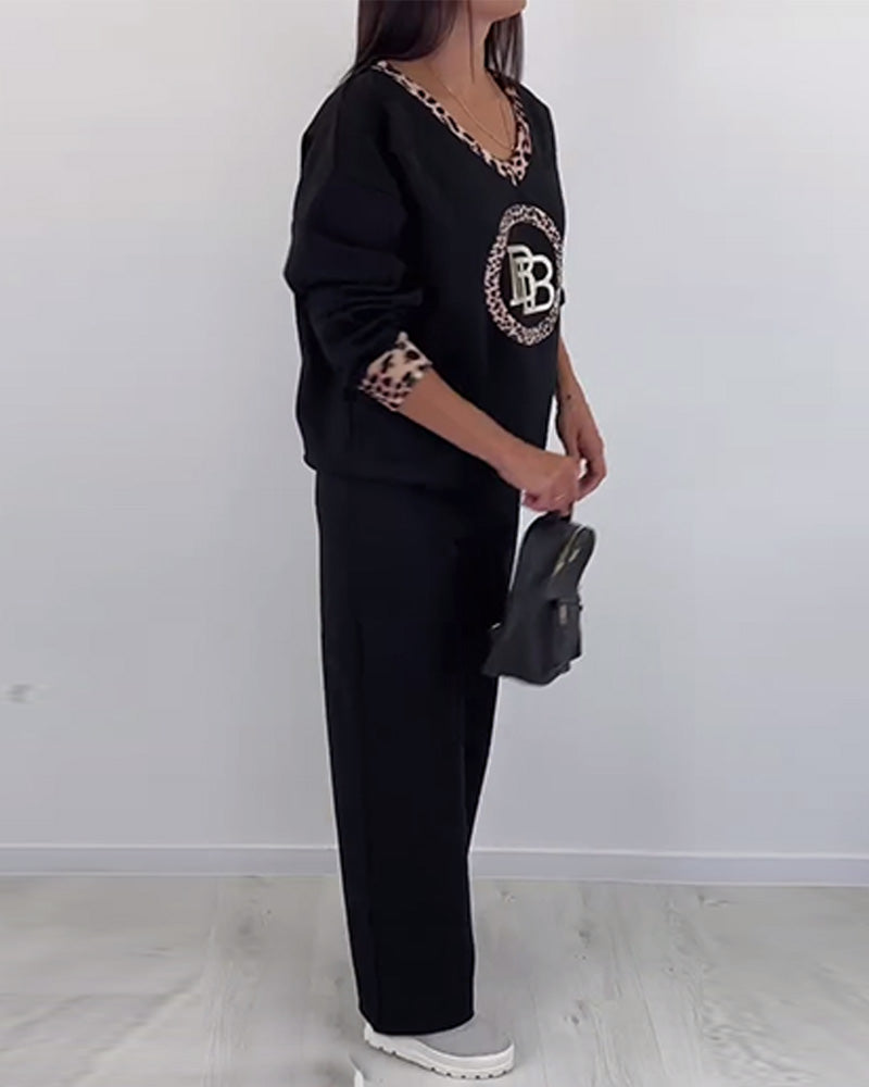 Sort to-delt sæt | Sweatshirt med monogram og bukser