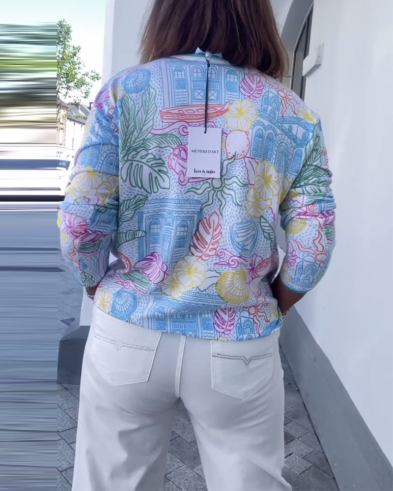 Sweater V-Udskæring Printet Mode