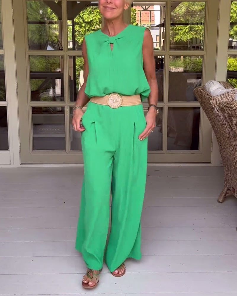 To-delt sæt | Grønne bukser med brede ben og grøn tank top