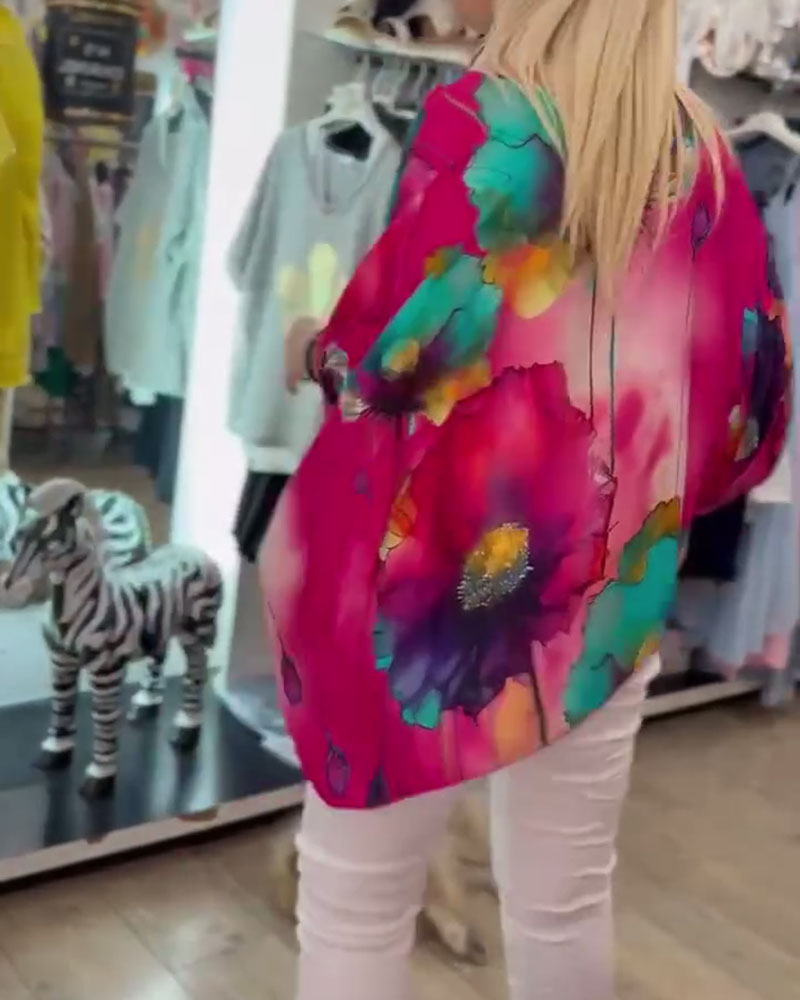 Bluse Flagermusærme Halværme Print