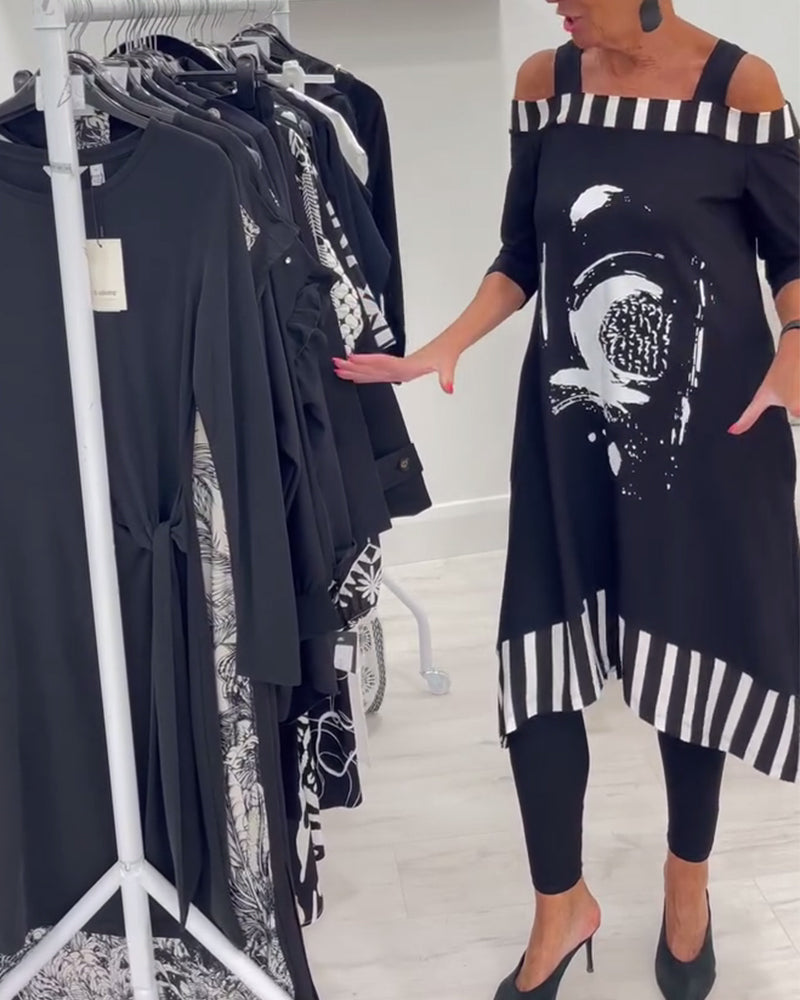 Kjole Off-Shoulder Uregelmæssig Løs Print