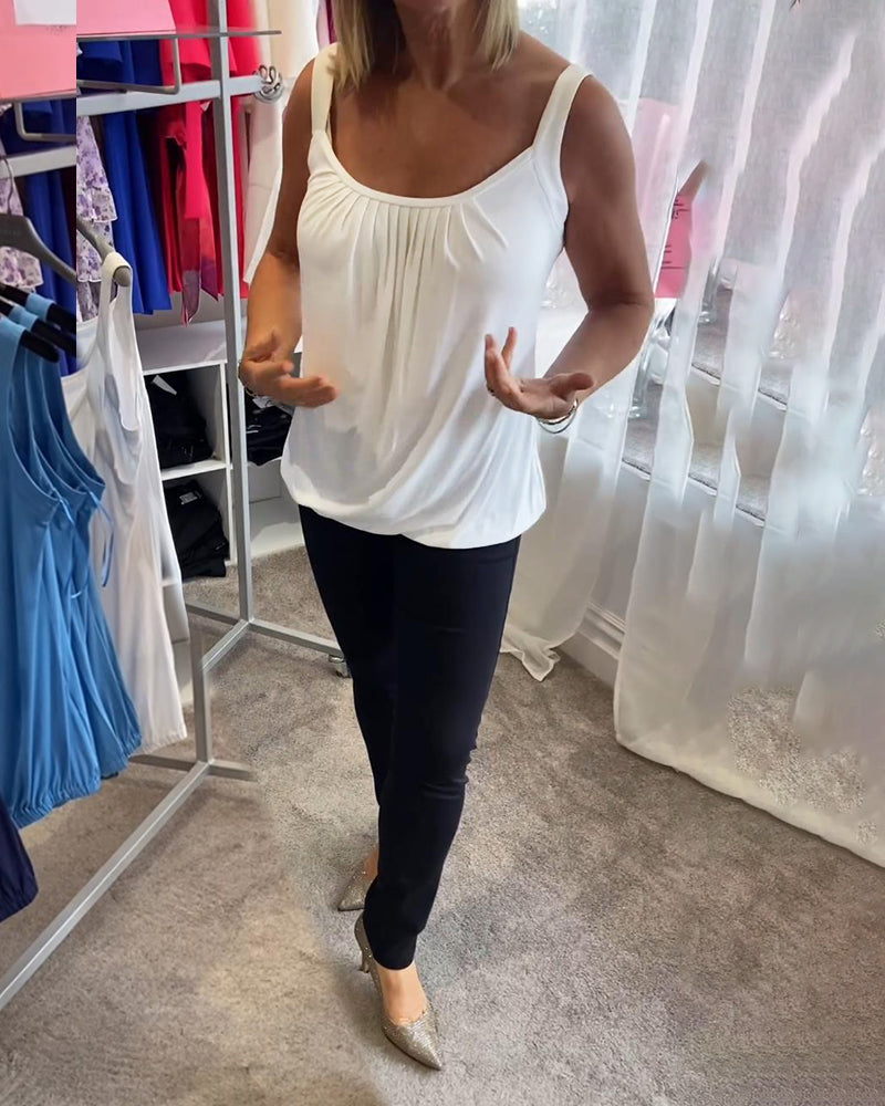 Plisseret hvid camisole top