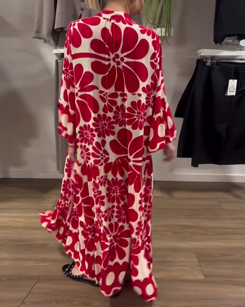 Kjole V-Hals Løs Plus Size Blomsterprint