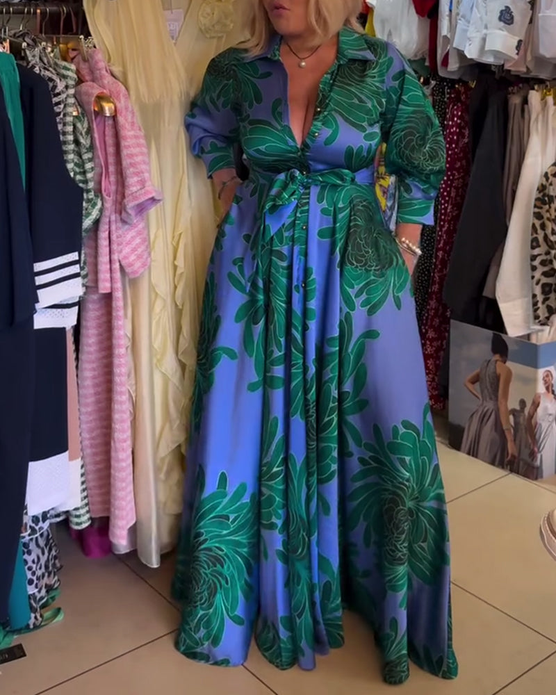 Kjole Lang Ærme V-Hals Taljeret Swing