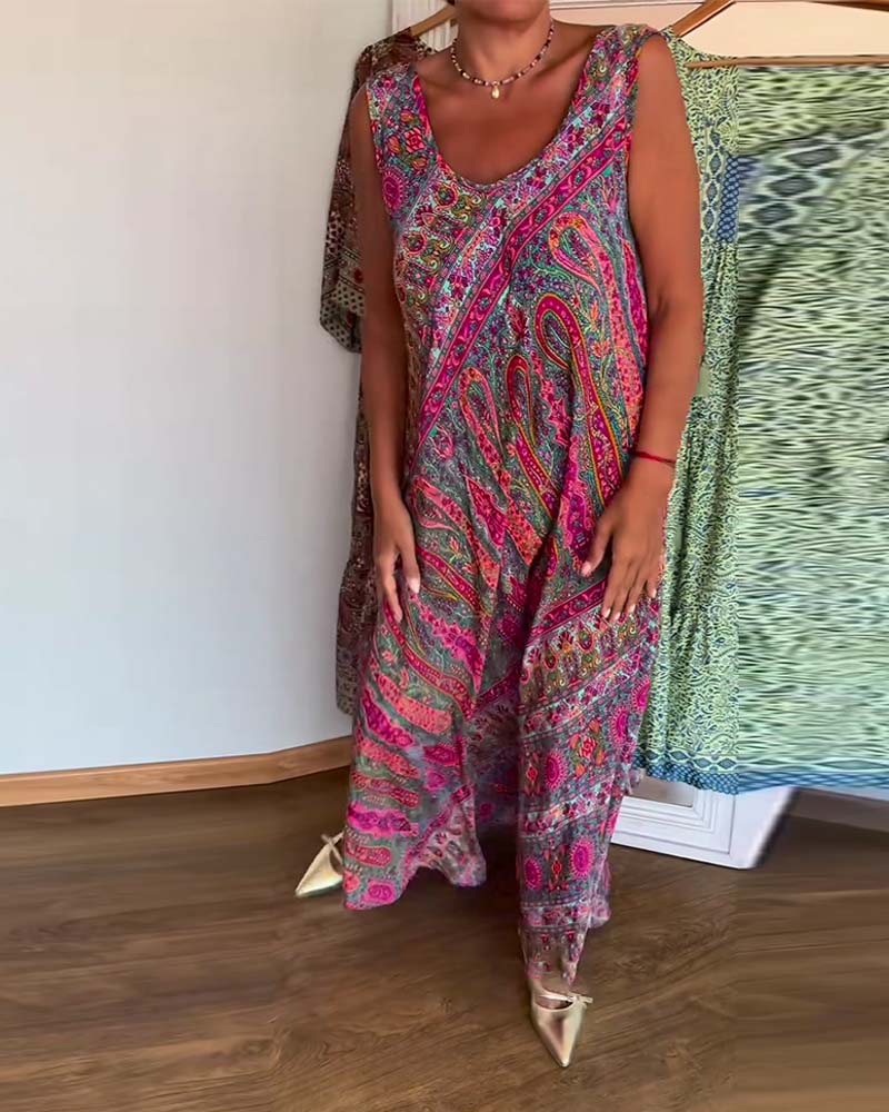 Kjole Ærmeløs Løs Kaschmir Tryk